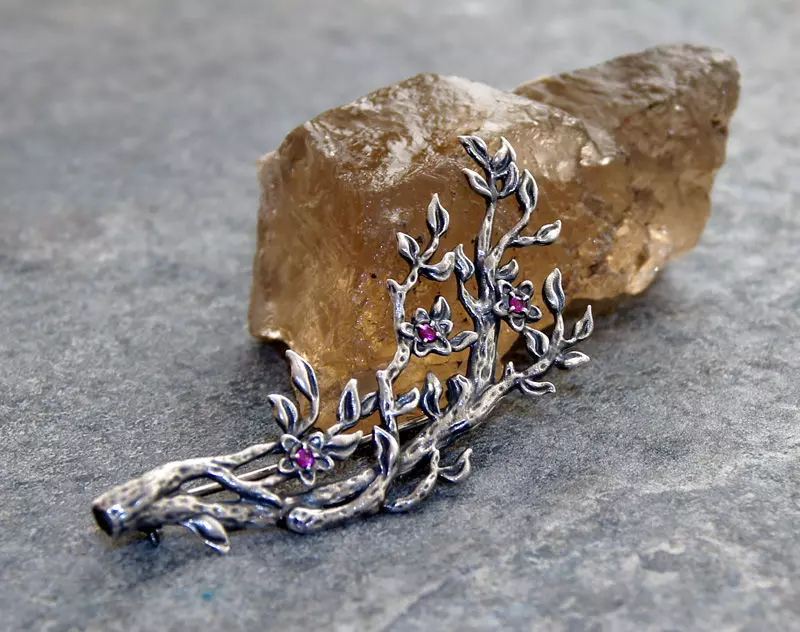 Twig brooch printable jewelry model 3D print model_0