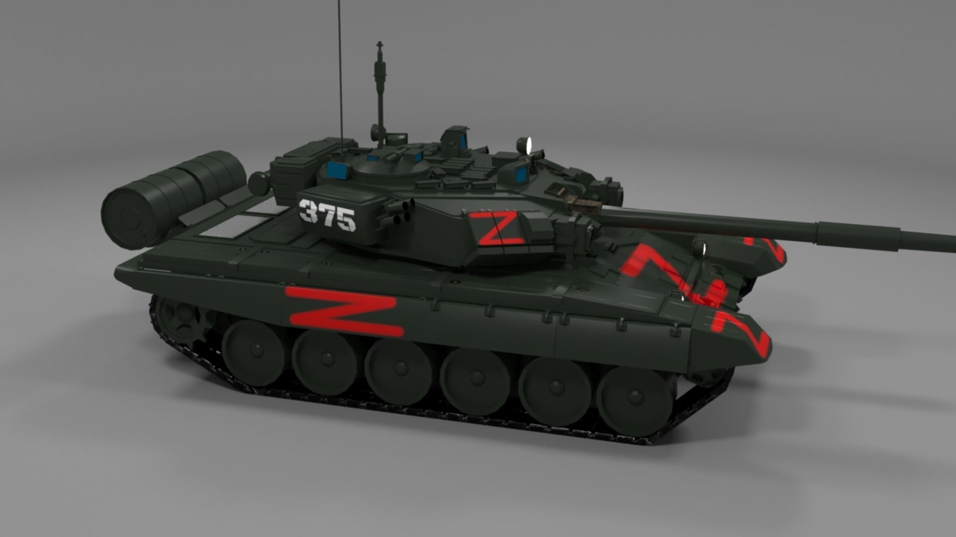 Wagner PMC T90A Main Battle Tank with Iconic Red Z Marking Low-poly 3D model_12