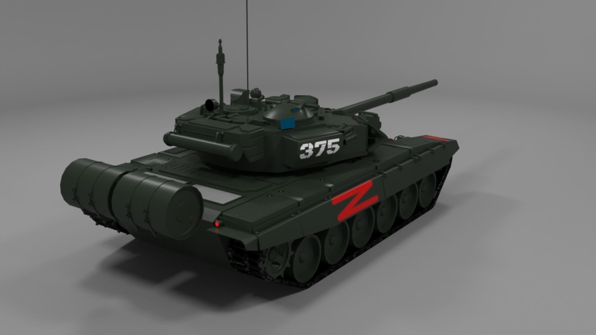 Wagner PMC T90A Main Battle Tank with Iconic Red Z Marking Low-poly 3D model_13