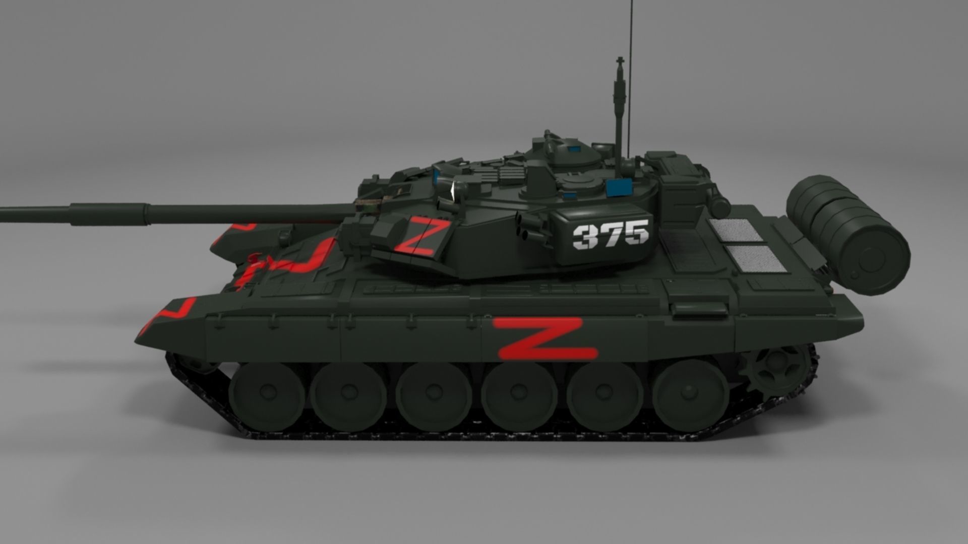 Wagner PMC T90A Main Battle Tank with Iconic Red Z Marking Low-poly 3D model_5