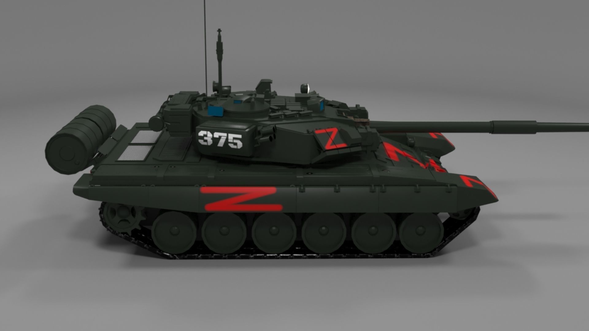 Wagner PMC T90A Main Battle Tank with Iconic Red Z Marking Low-poly 3D model_8