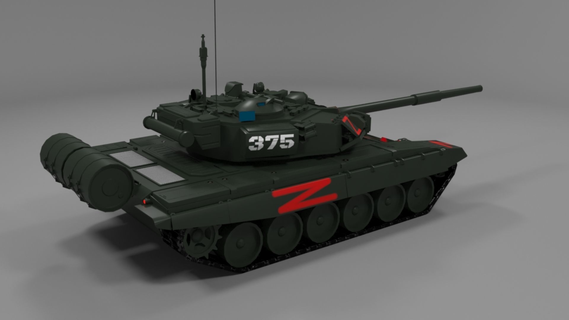 Wagner PMC T90A Main Battle Tank with Iconic Red Z Marking Low-poly 3D model_11