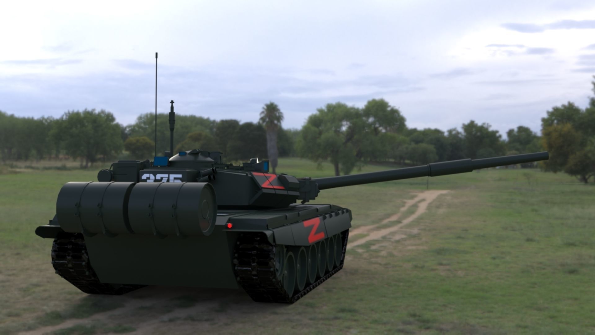 Wagner PMC T90A Main Battle Tank with Iconic Red Z Marking Low-poly 3D model_4