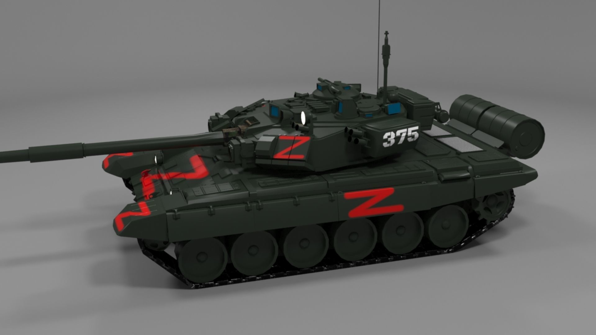 Wagner PMC T90A Main Battle Tank with Iconic Red Z Marking Low-poly 3D model_19