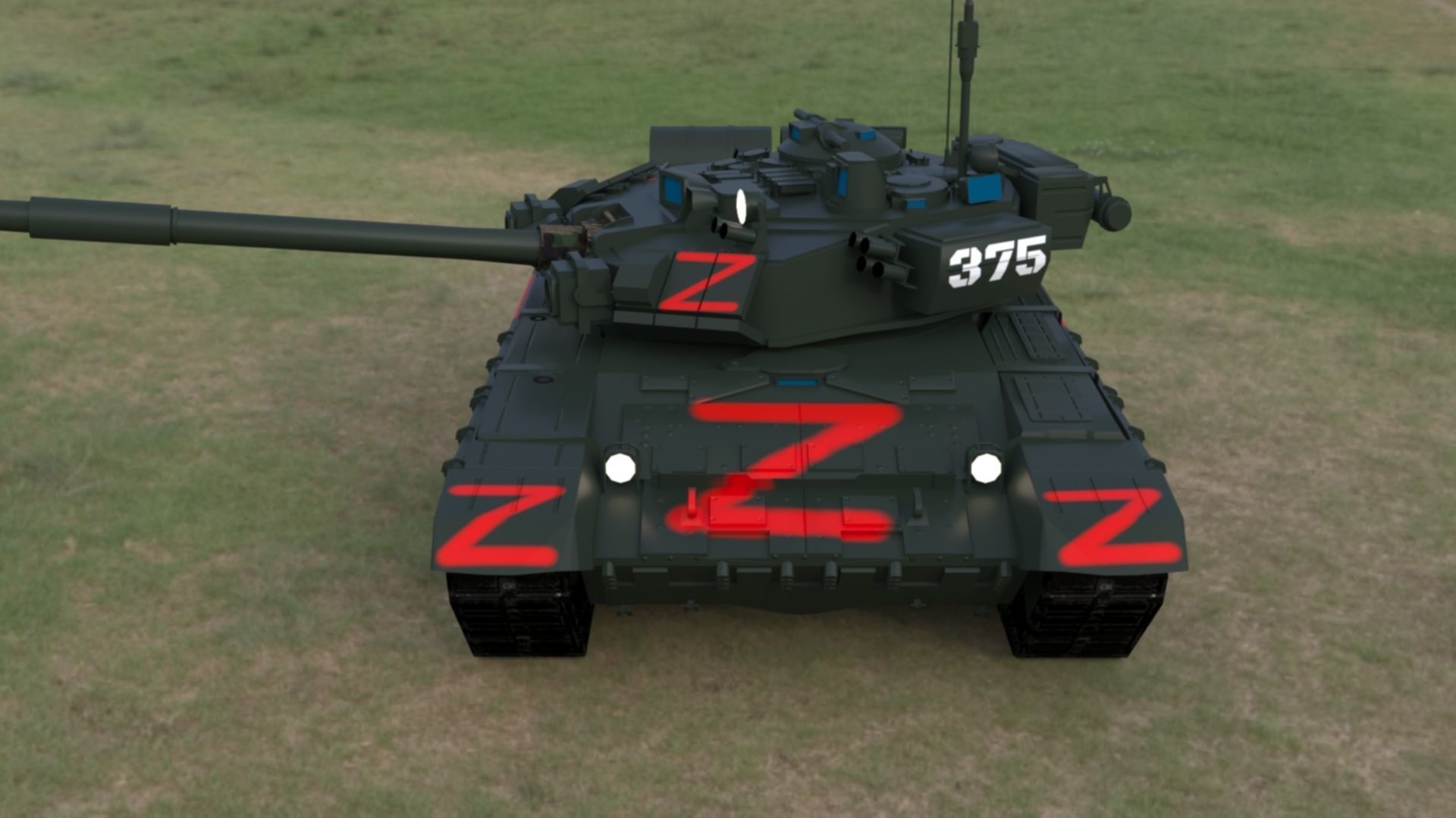 Wagner PMC T90A Main Battle Tank with Iconic Red Z Marking Low-poly 3D model_3