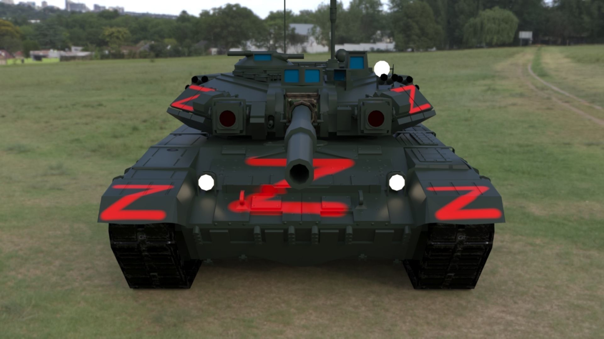 Wagner PMC T90A Main Battle Tank with Iconic Red Z Marking Low-poly 3D model_2