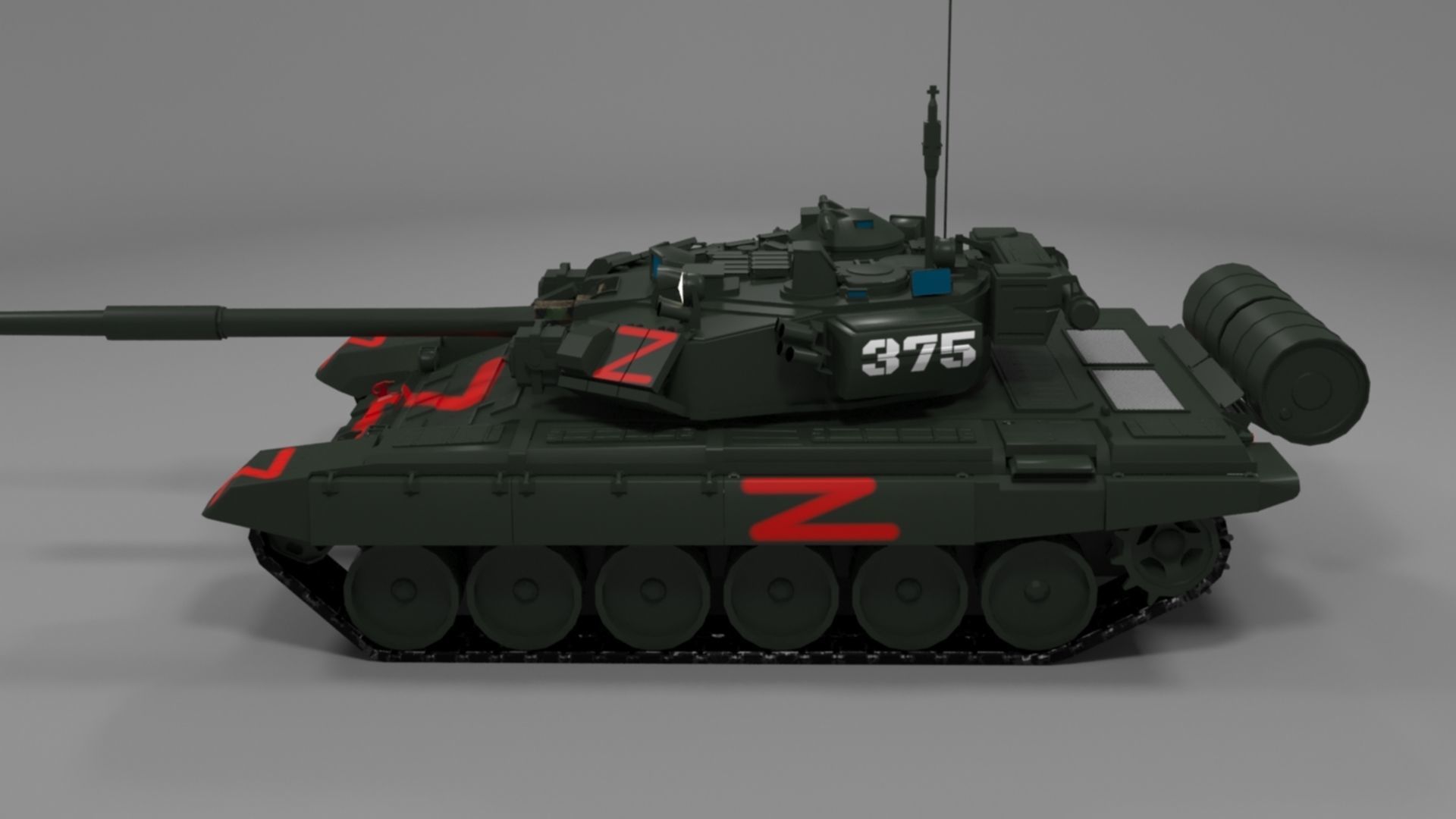 Wagner PMC T90A Main Battle Tank with Iconic Red Z Marking Low-poly 3D model_20