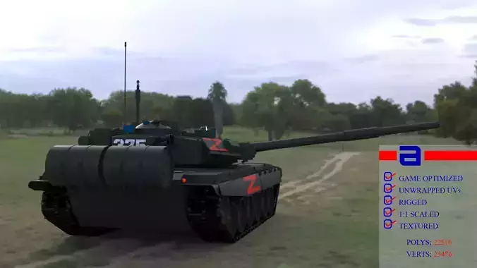 Wagner PMC T90A Main Battle Tank with Iconic Red Z Marking Low-poly 3D model