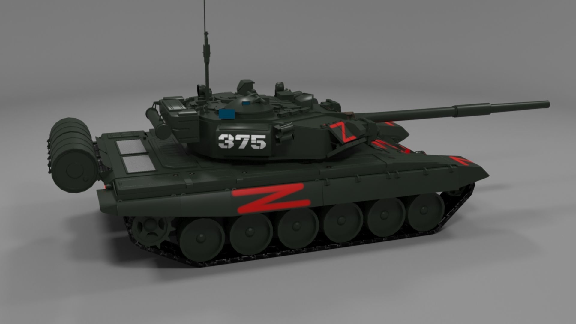 Wagner PMC T90A Main Battle Tank with Iconic Red Z Marking Low-poly 3D model_18