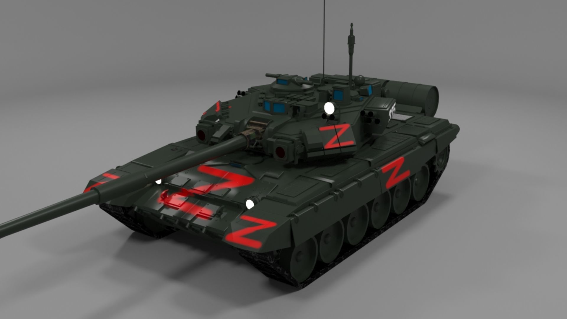 Wagner PMC T90A Main Battle Tank with Iconic Red Z Marking Low-poly 3D model_17