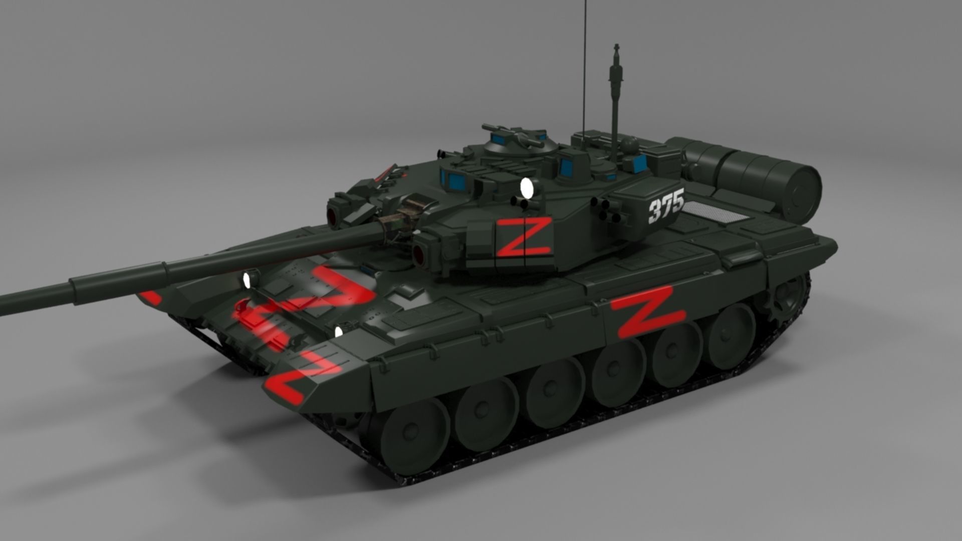Wagner PMC T90A Main Battle Tank with Iconic Red Z Marking Low-poly 3D model_24