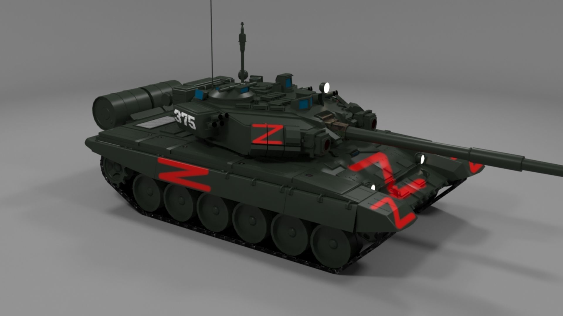 Wagner PMC T90A Main Battle Tank with Iconic Red Z Marking Low-poly 3D model_16
