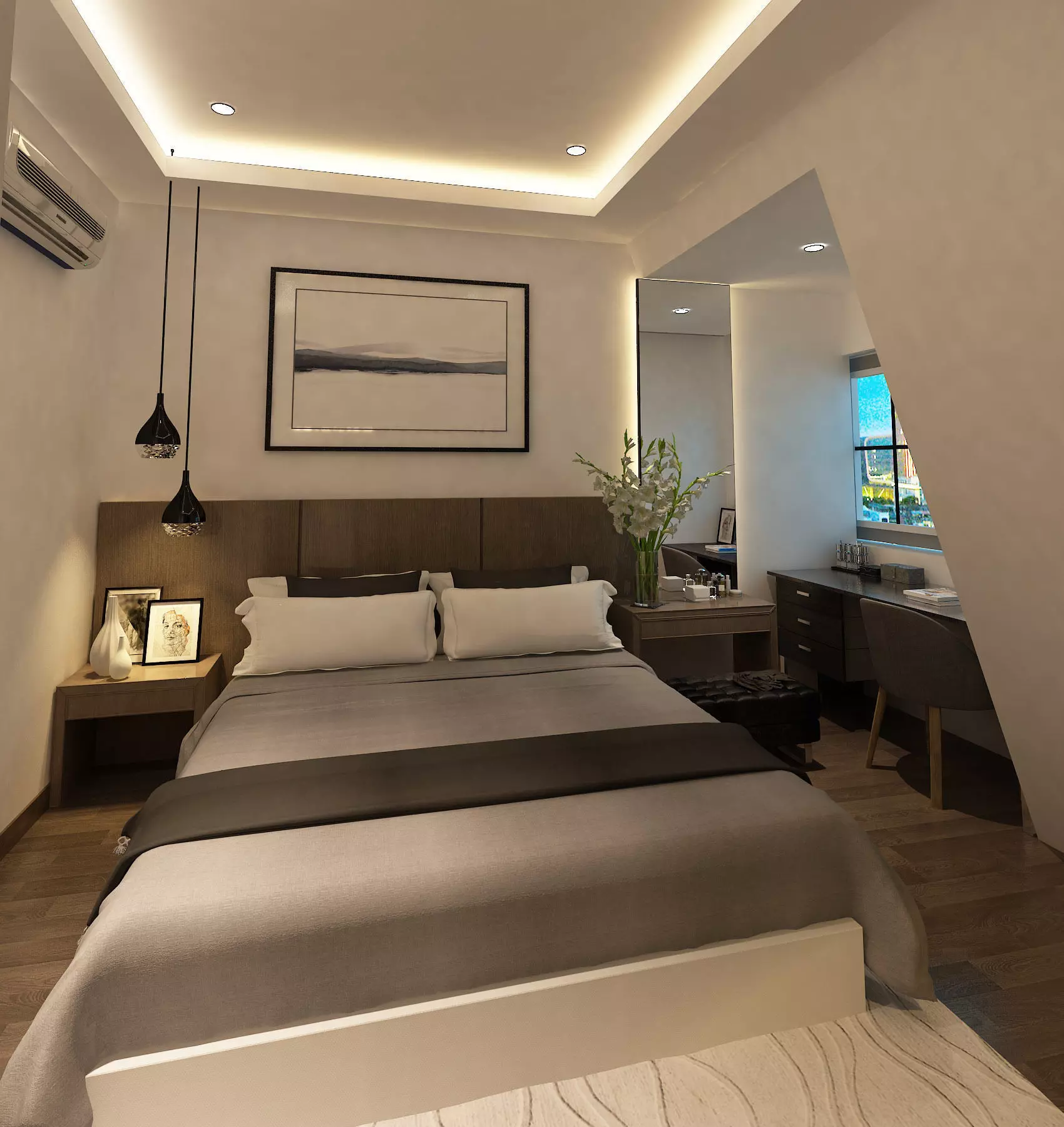 Bedroom modern with bed and desk 3D model