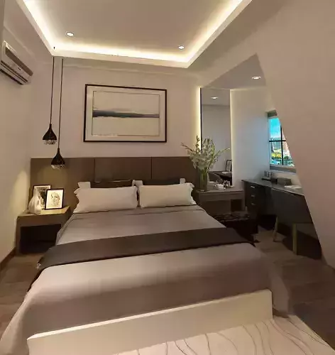 Bedroom modern with bed and desk