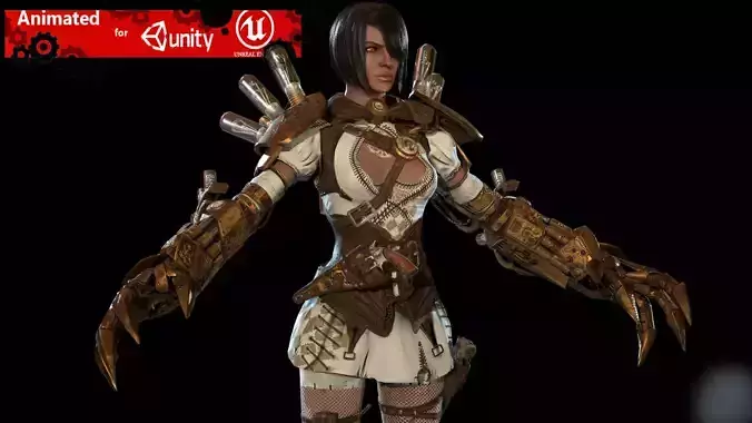 Steampunk girl  Low-poly 3D model
