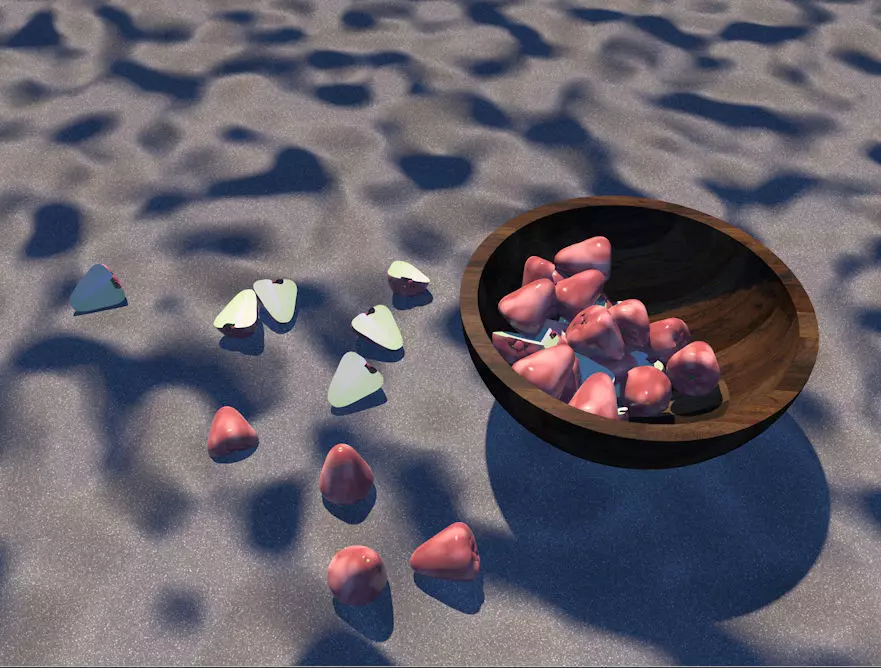 sliced bell apple tropical fruit  on beach 3D model_0