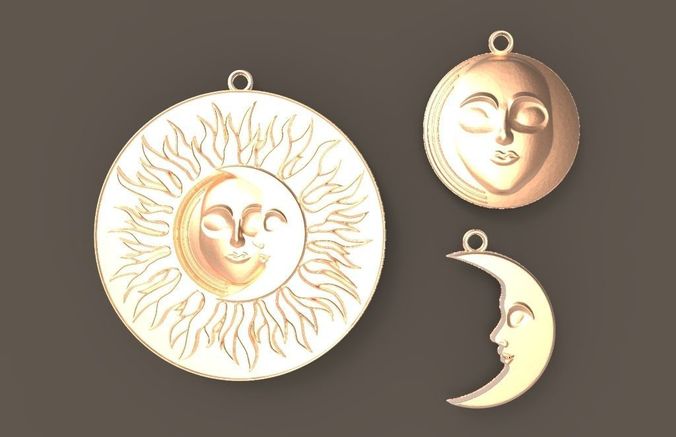 SUN N MOON - PENDANT and EARRINGS 3D print model