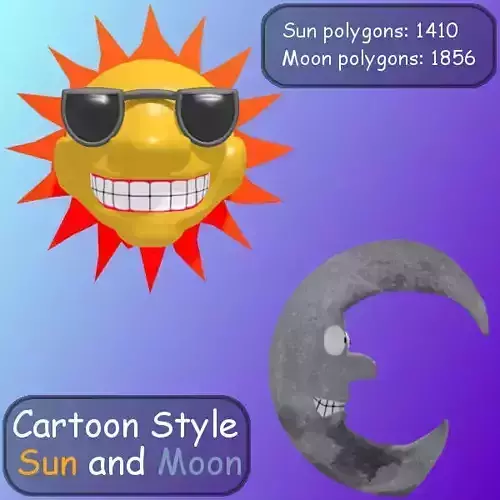 Cartoon Style Sun And Moon 3D model