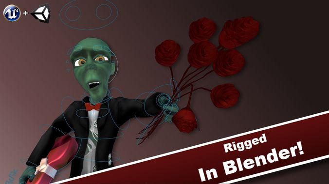 Toony Romantic Zombie GAME-READY I Rigged in blender Low-poly 3D model