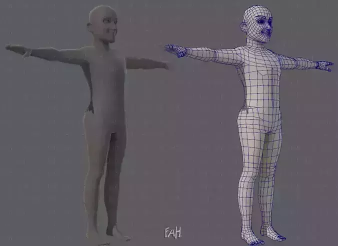 Base mesh old man character Low-poly 3D model