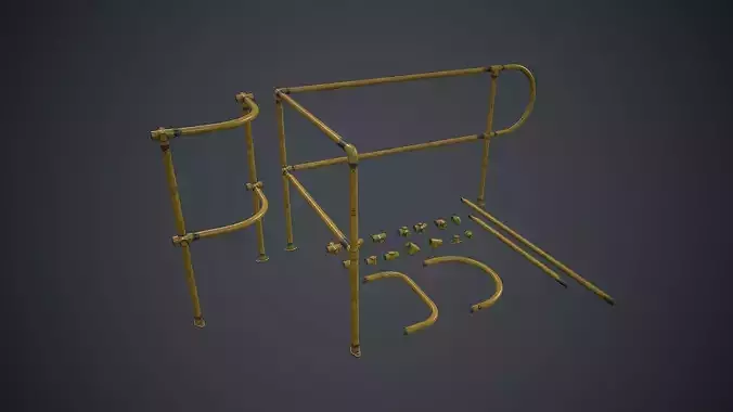 Modular Handrails PBR Game Ready Low-poly 3D model