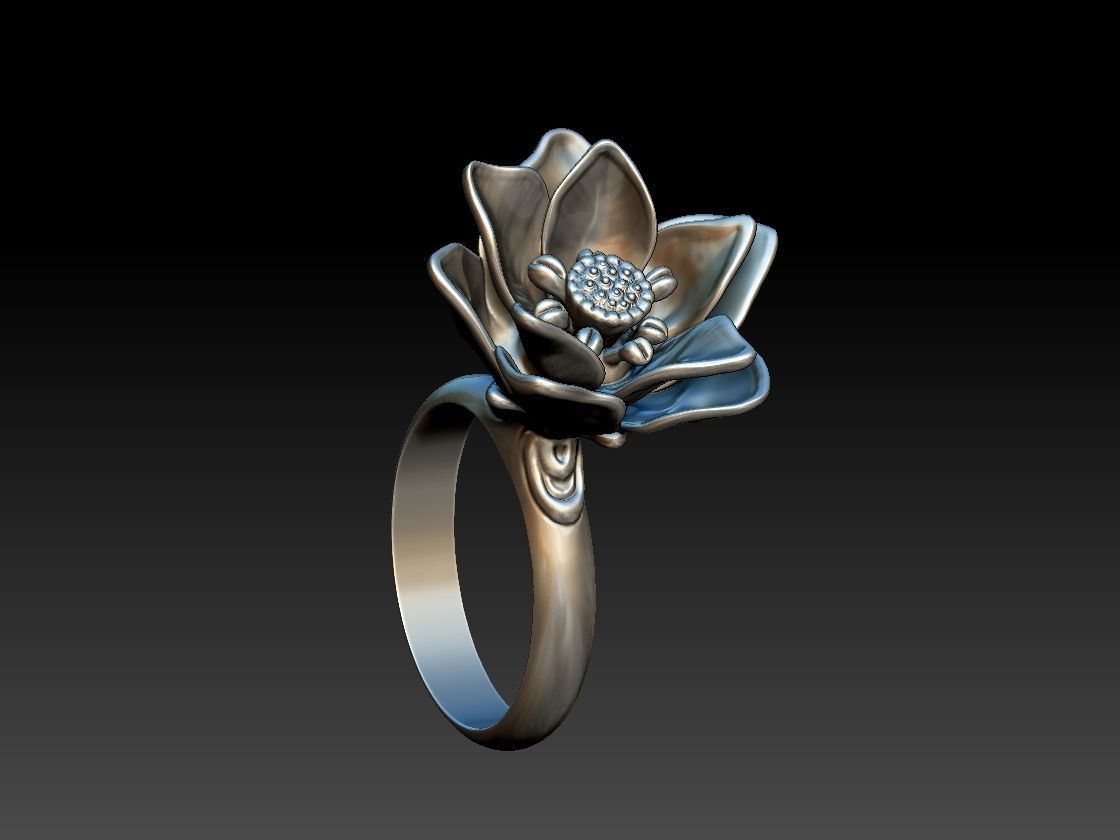 Lotus flower ring printable jewelry model 3D print model_7