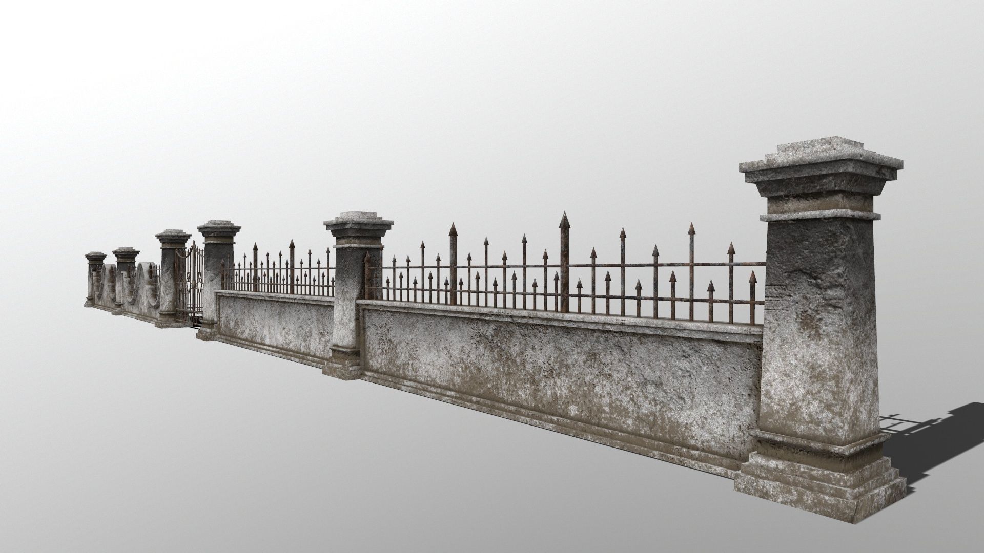 wall set two wrought iron gates Low-poly 3D model_14