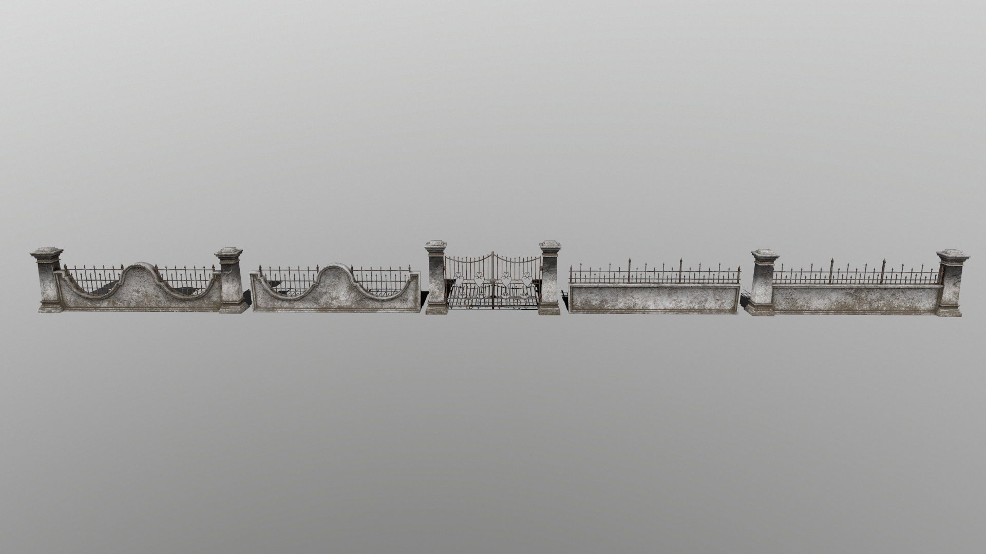 wall set two wrought iron gates Low-poly 3D model_13