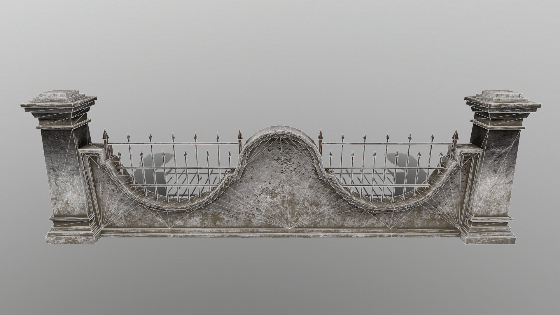 wall set two wrought iron gates Low-poly 3D model_5