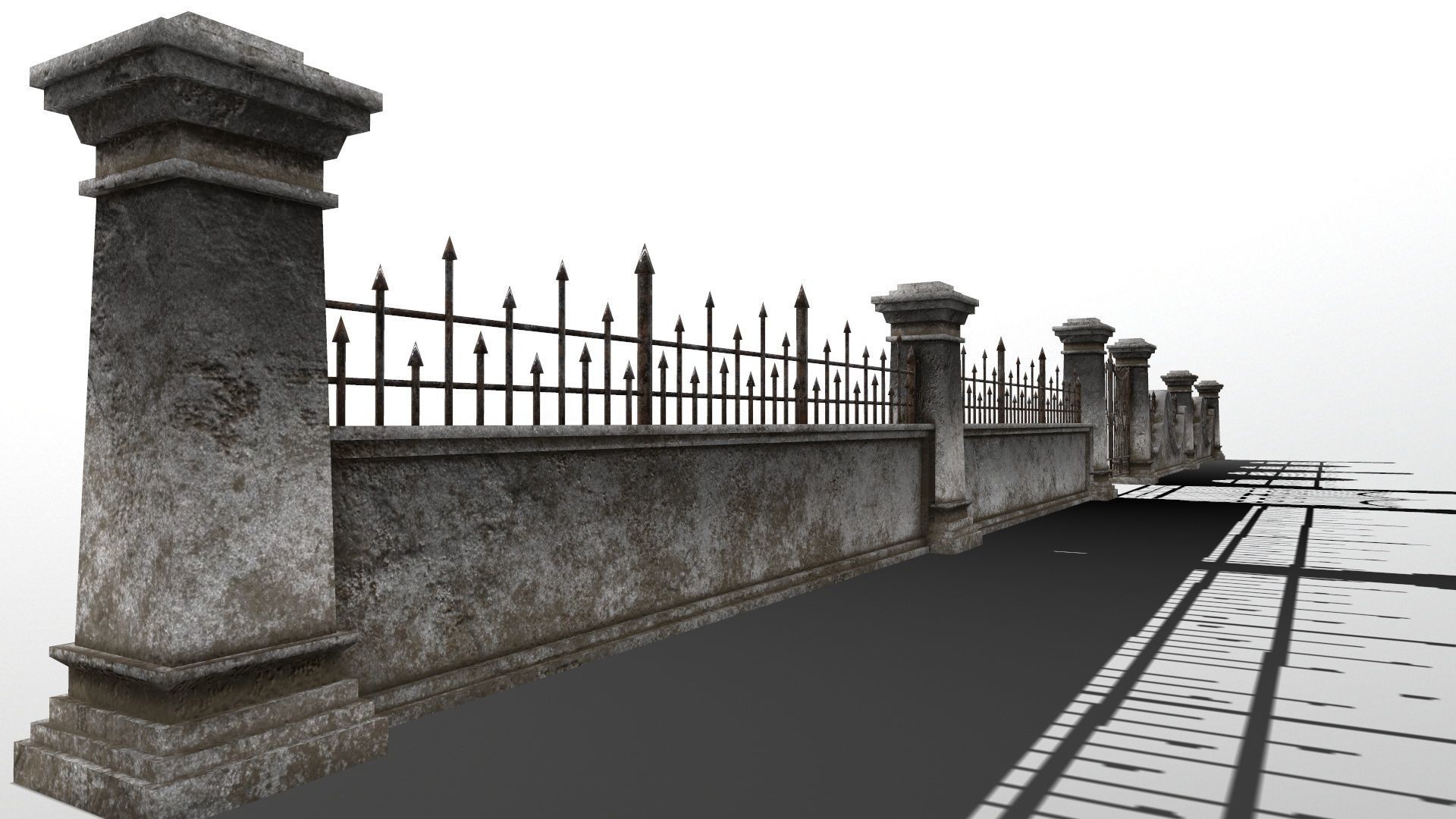 wall set two wrought iron gates Low-poly 3D model_15