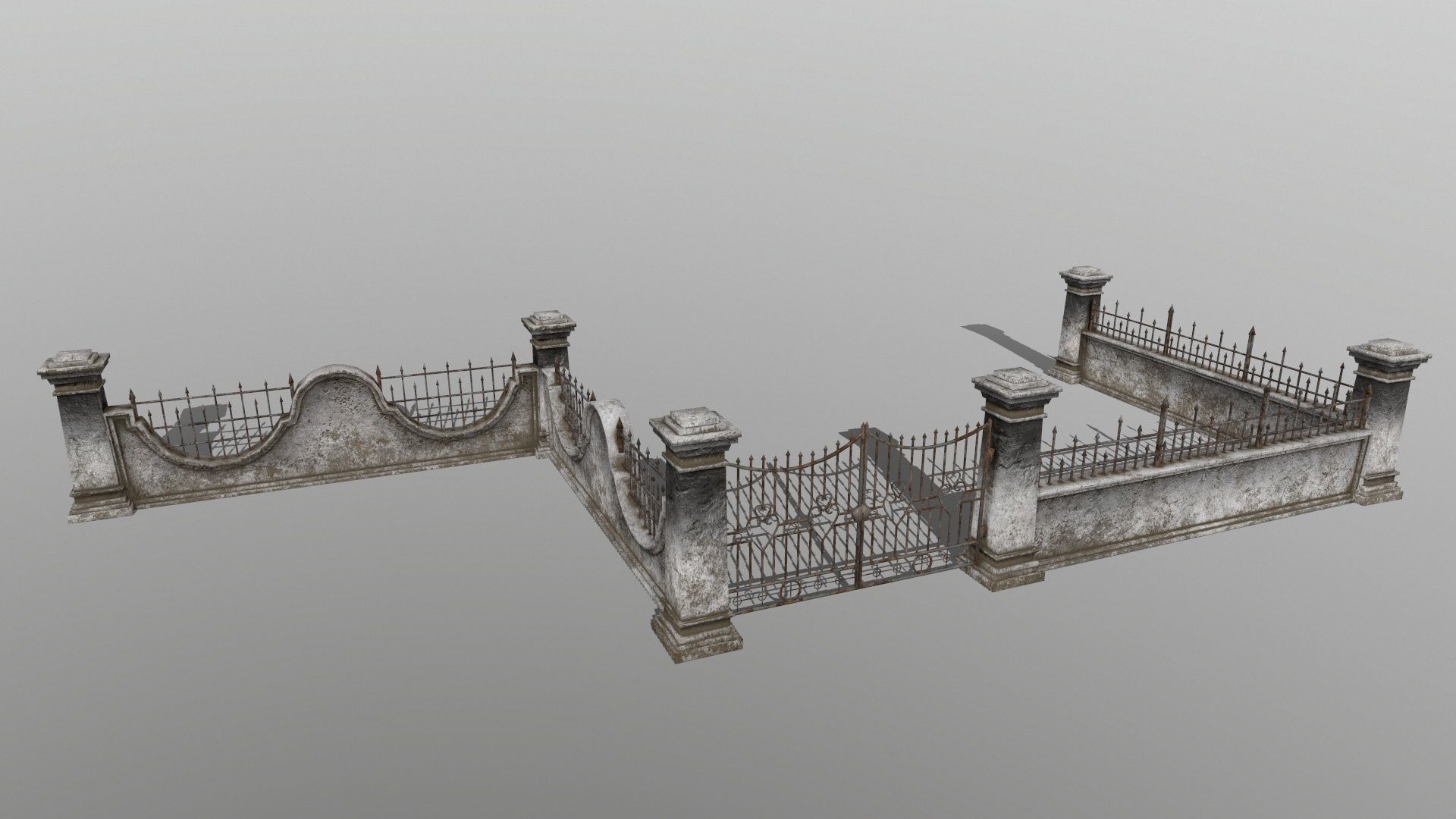 wall set two wrought iron gates Low-poly 3D model_16