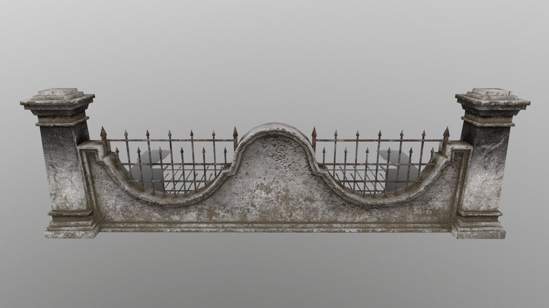 wall set two wrought iron gates Low-poly 3D model_4