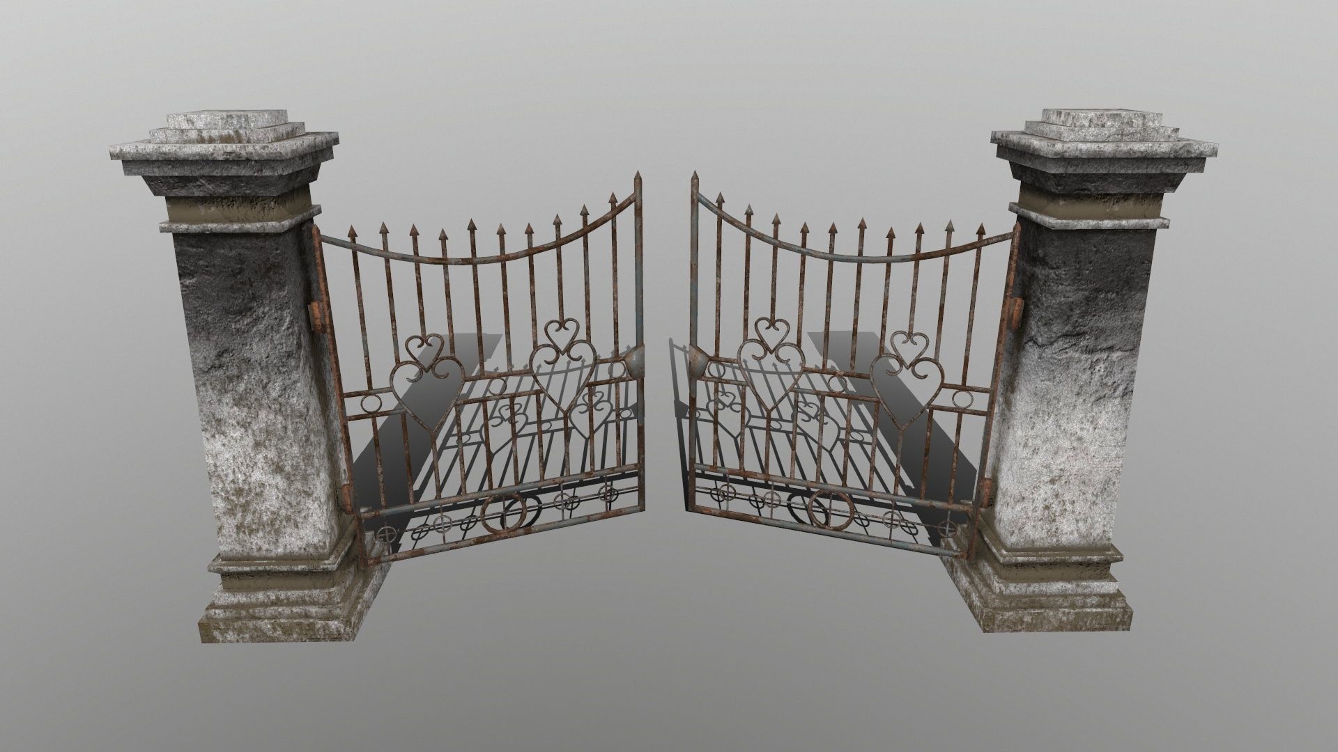 wall set two wrought iron gates Low-poly 3D model_3