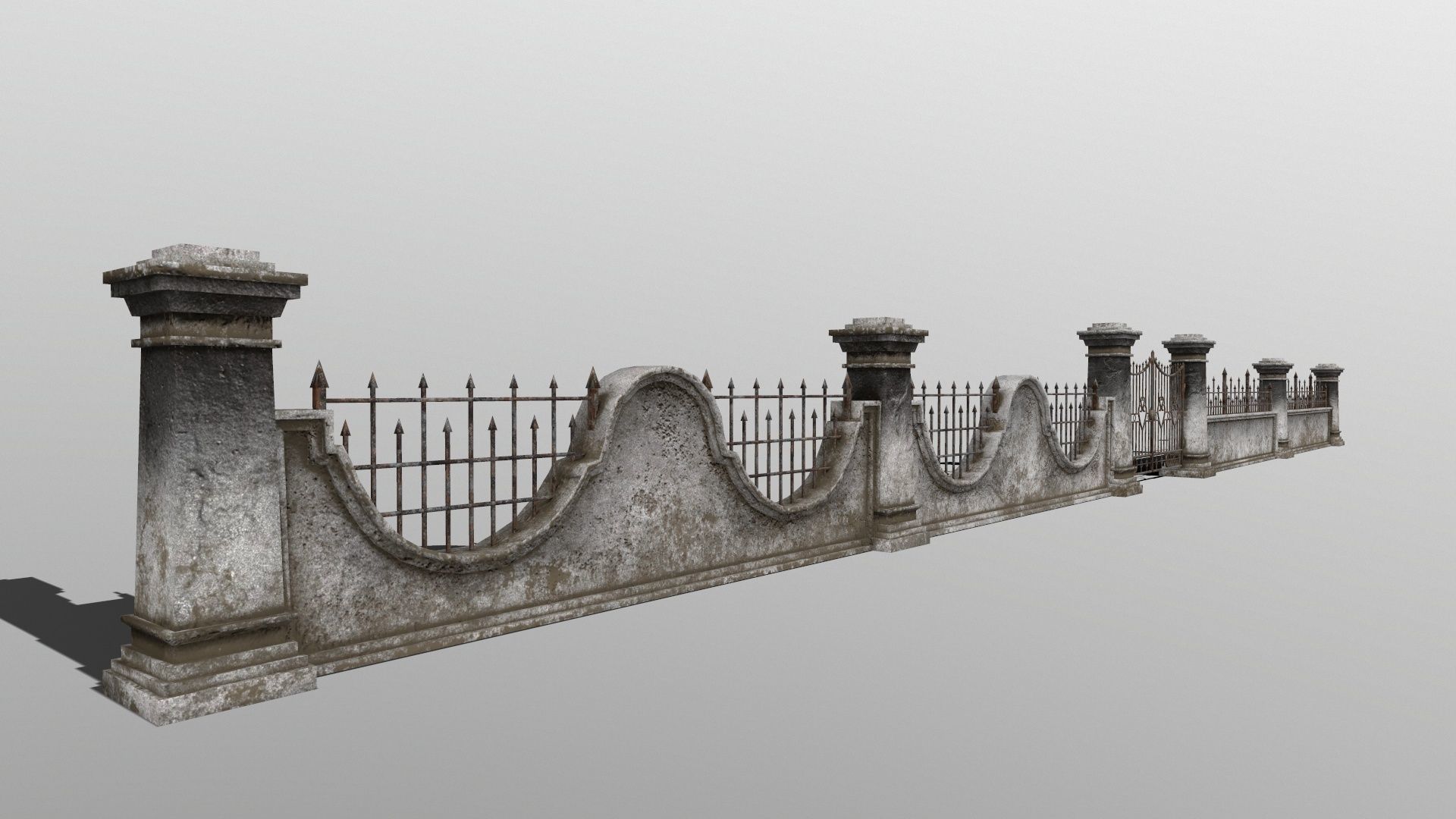 wall set two wrought iron gates Low-poly 3D model_12