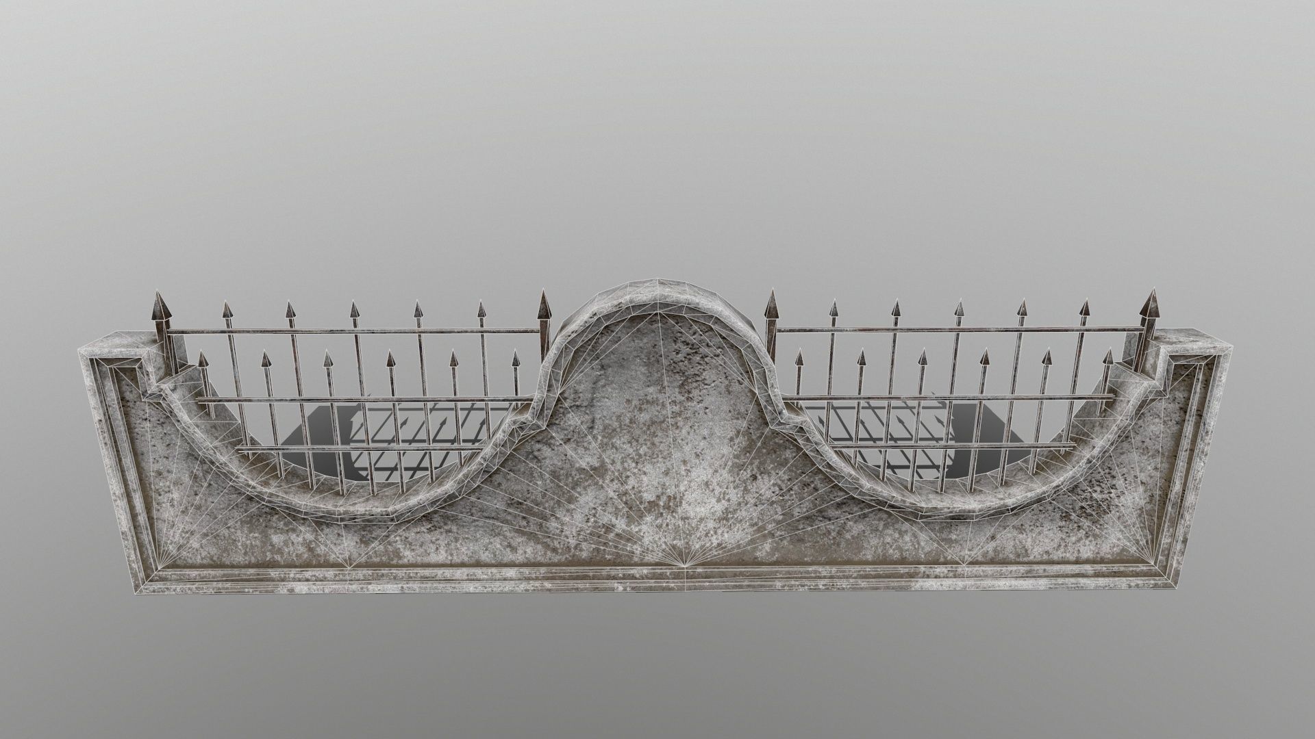 wall set two wrought iron gates Low-poly 3D model_7