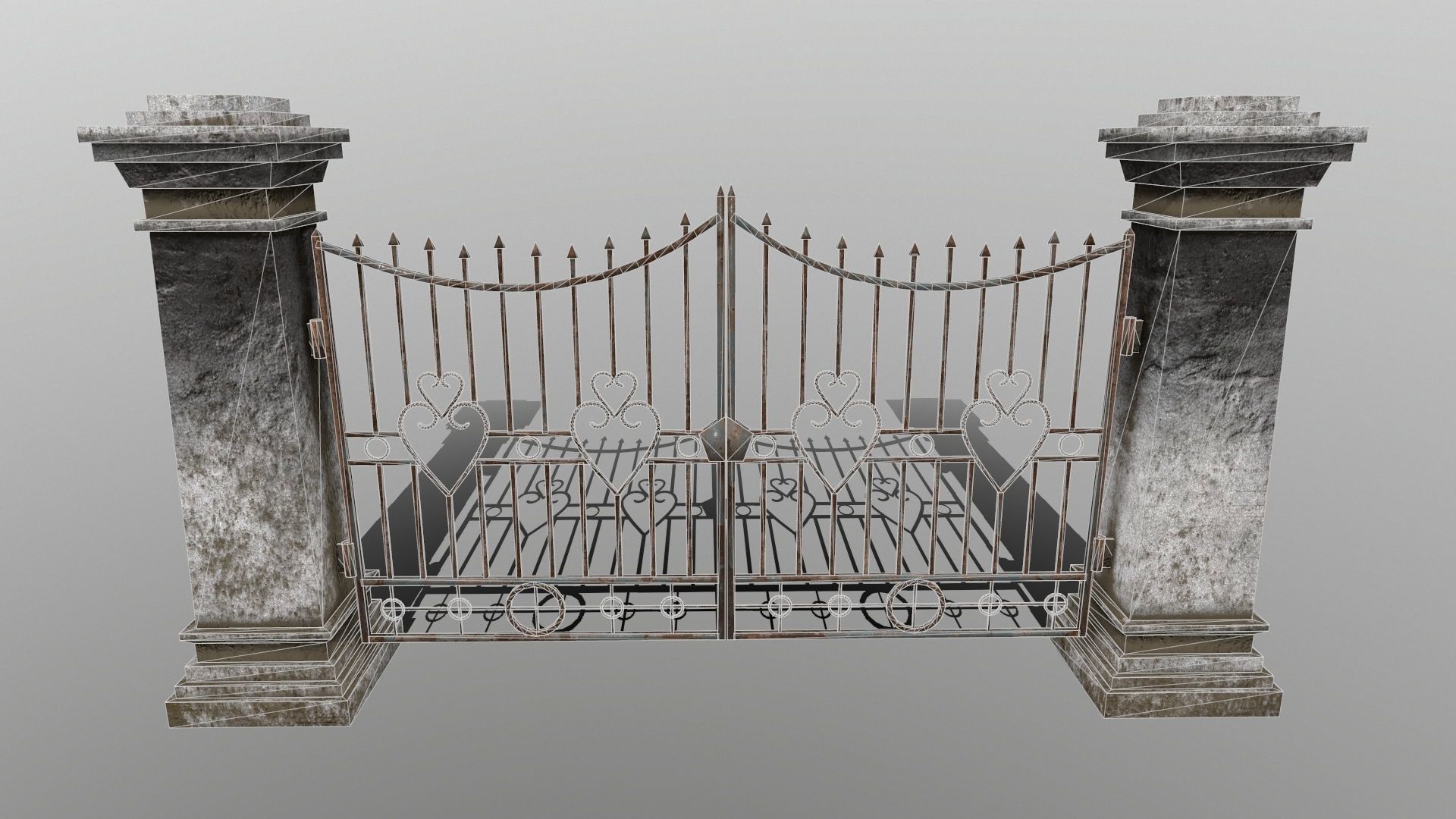 wall set two wrought iron gates Low-poly 3D model_2