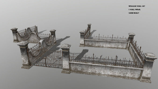 wall set two wrought iron gates Low-poly 3D model
