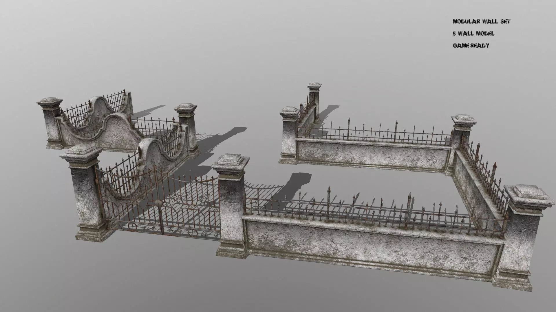 wall set two wrought iron gates Low-poly 3D model_0
