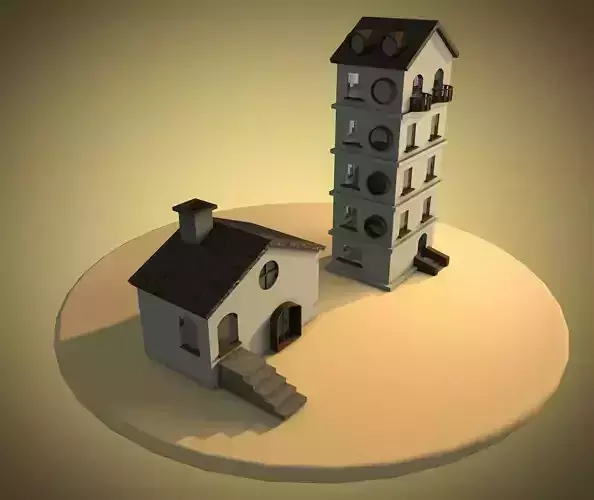 cartoon houses in Spanish cottage style