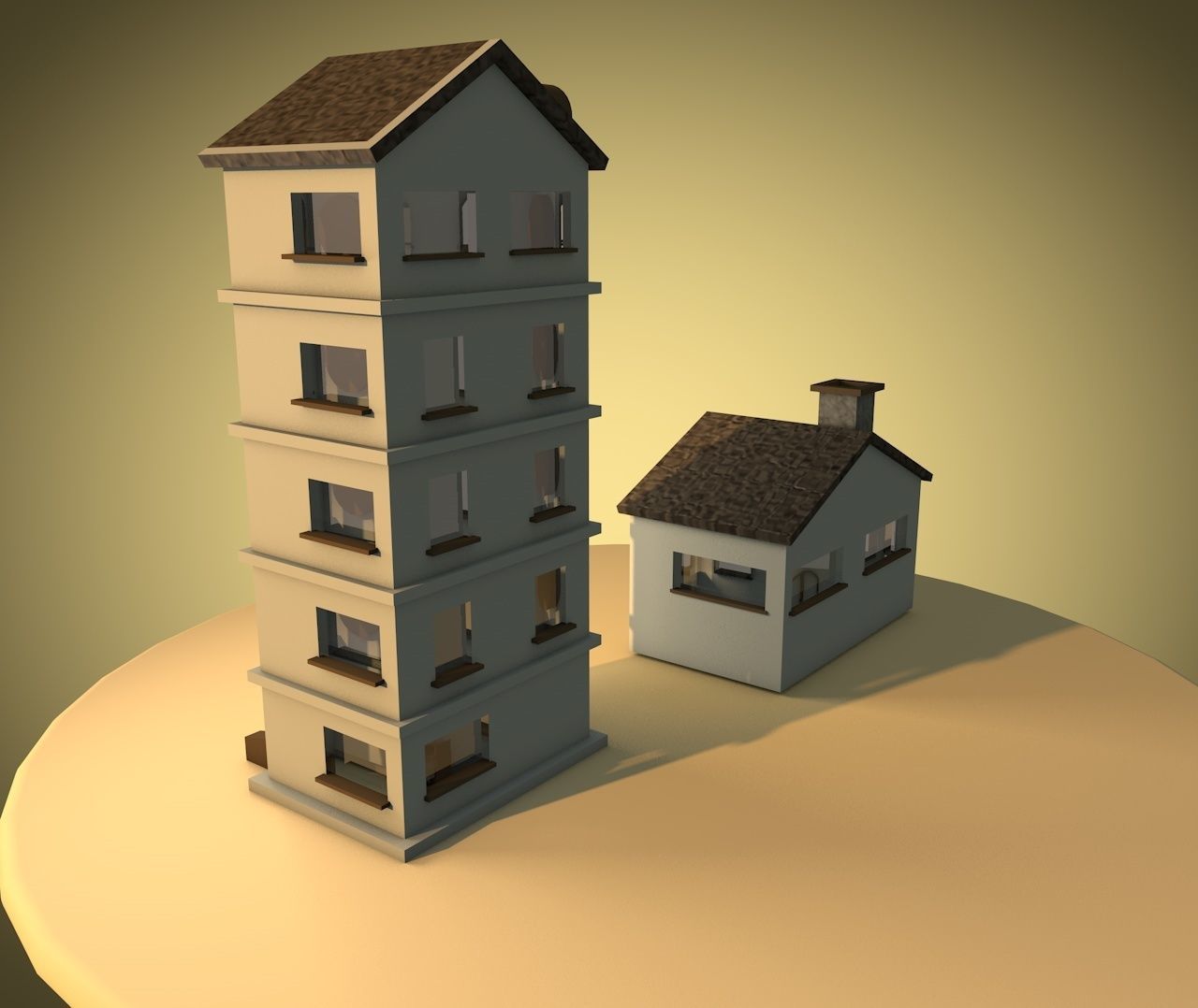 cartoon houses in Spanish cottage style 3D model_2