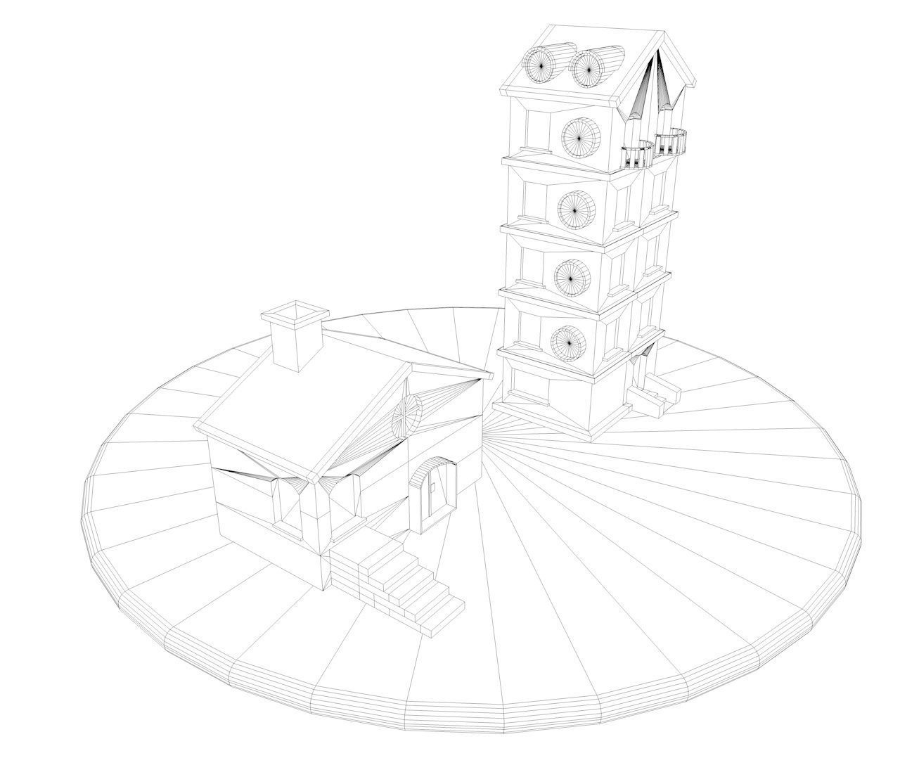 cartoon houses in Spanish cottage style 3D model_4