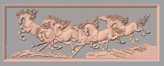 8 horse 3D Relief model STL Format used for CNC Engraving E619 3D model