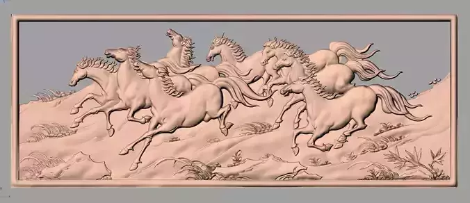 8 horse 3D Relief model STL Format used for CNC Engraving E610