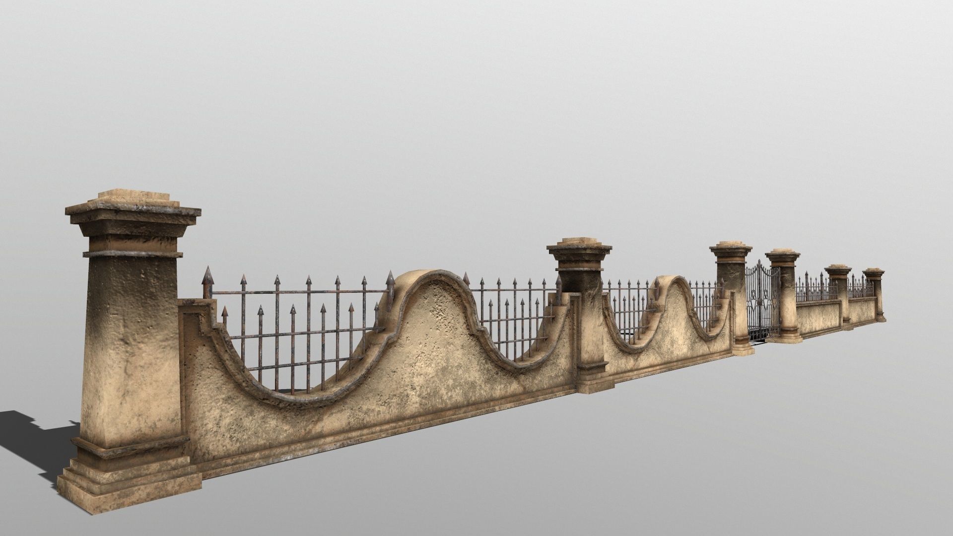 WALL SET stone with iron railings Low-poly 3D model_12