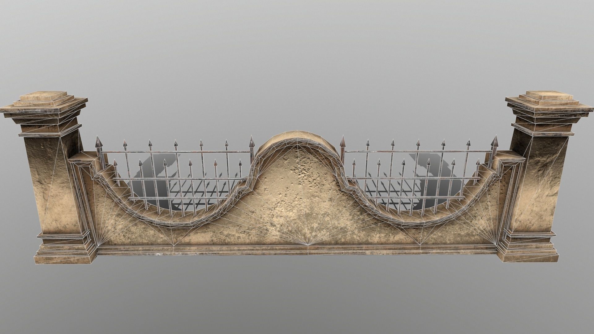 WALL SET stone with iron railings Low-poly 3D model_7