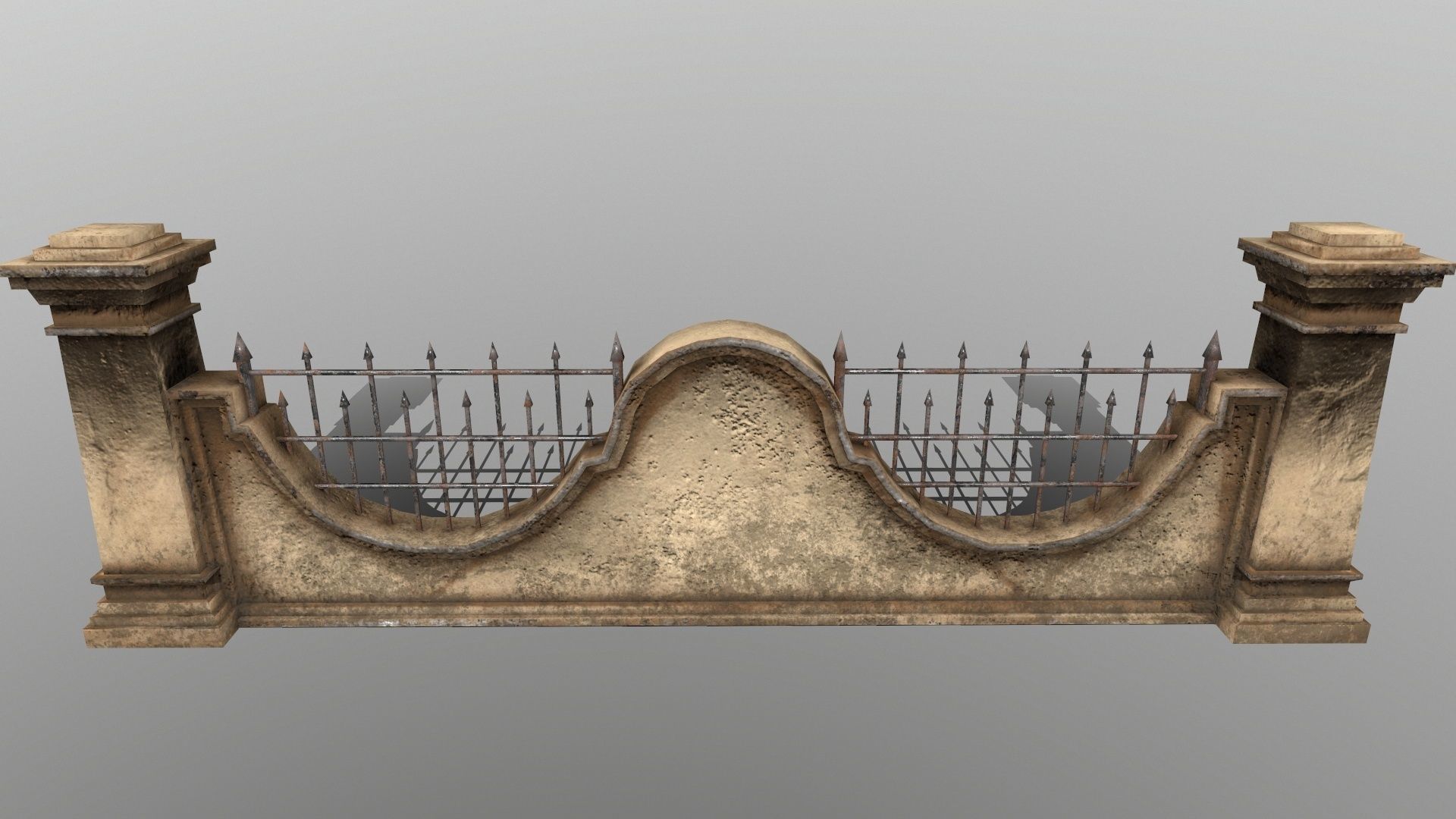 WALL SET stone with iron railings Low-poly 3D model_6