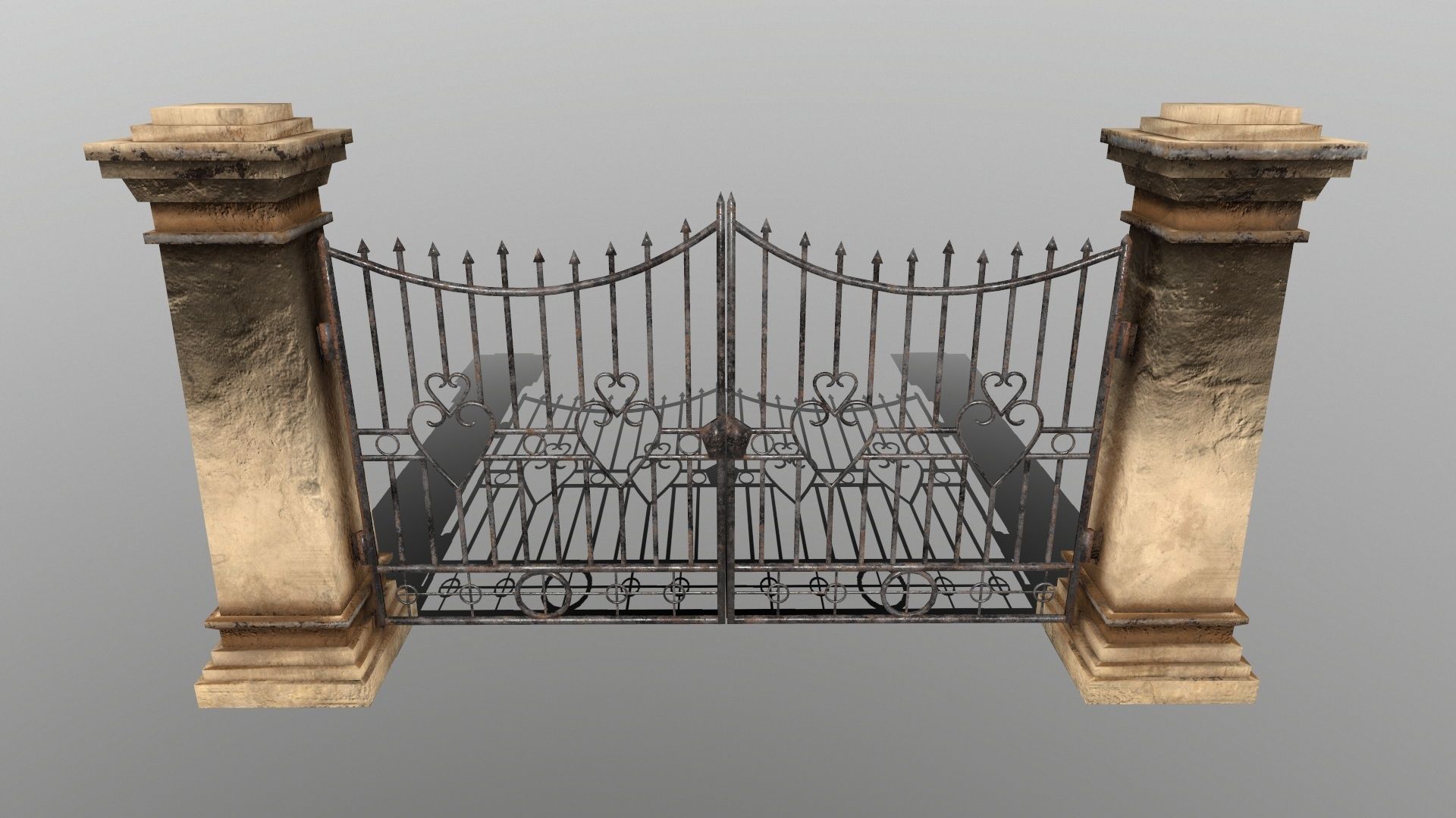 WALL SET stone with iron railings Low-poly 3D model_2