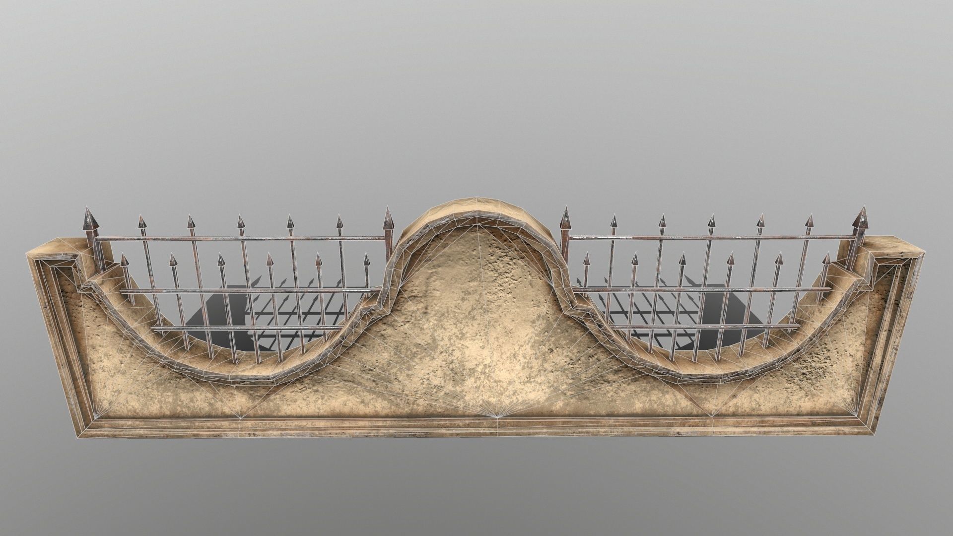 WALL SET stone with iron railings Low-poly 3D model_5