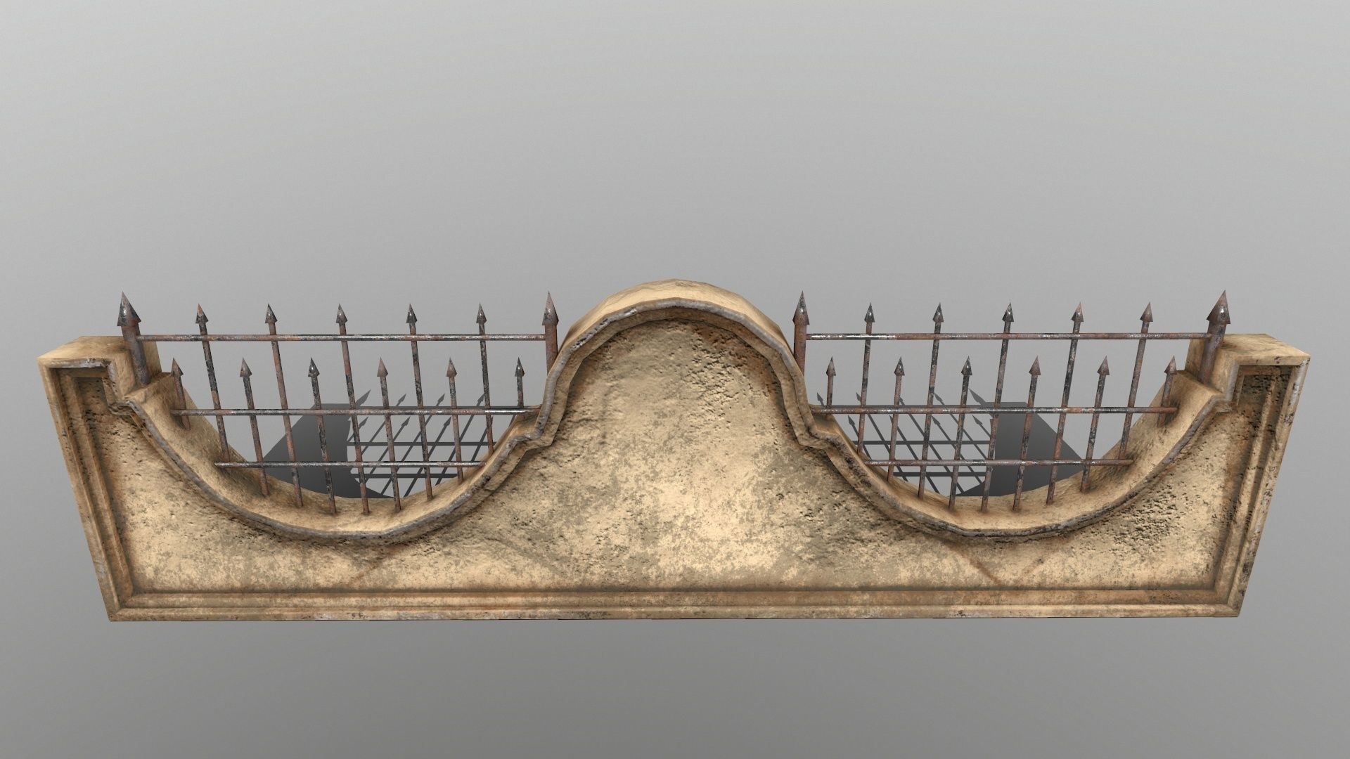 WALL SET stone with iron railings Low-poly 3D model_4
