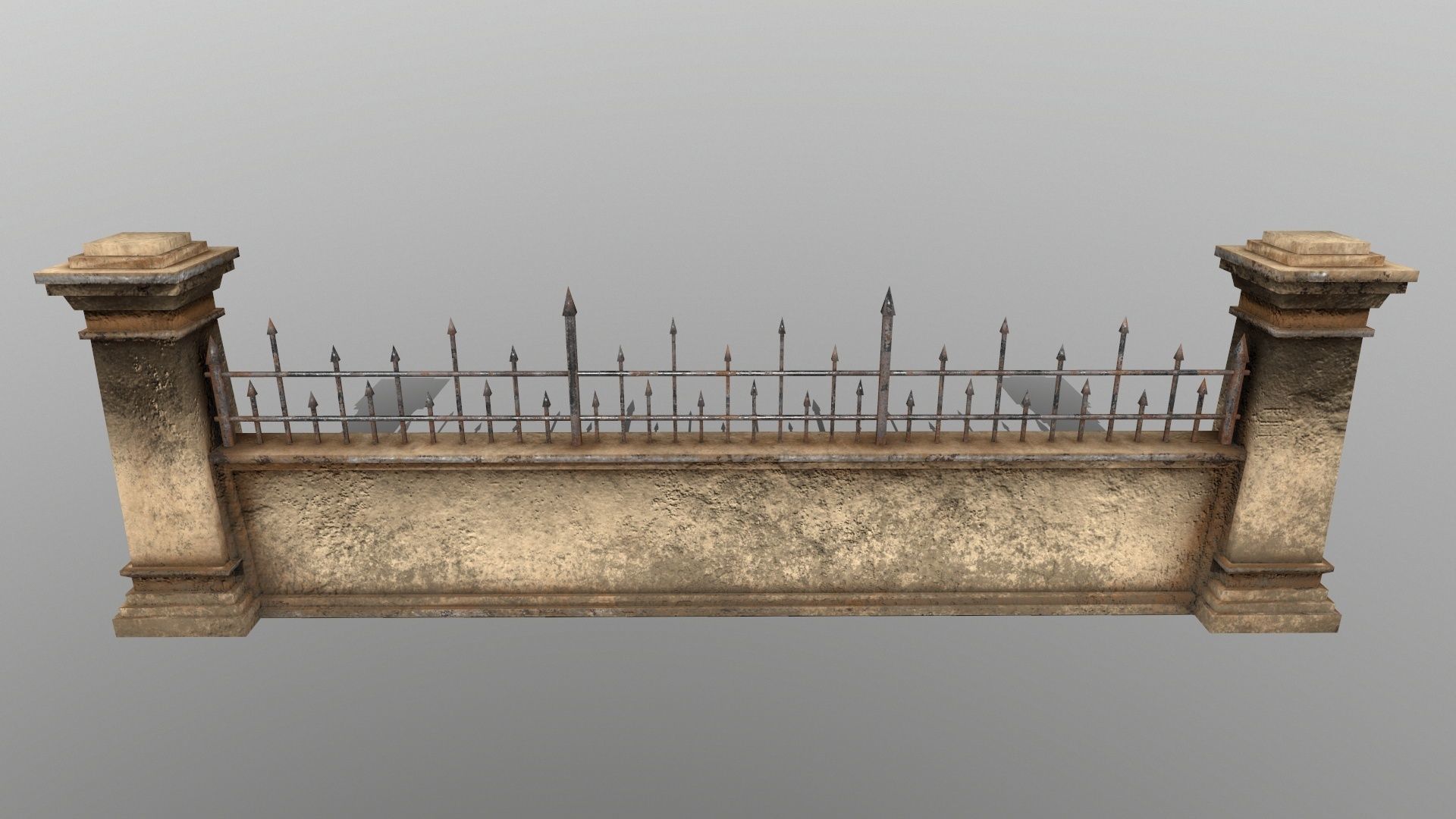 WALL SET stone with iron railings Low-poly 3D model_8